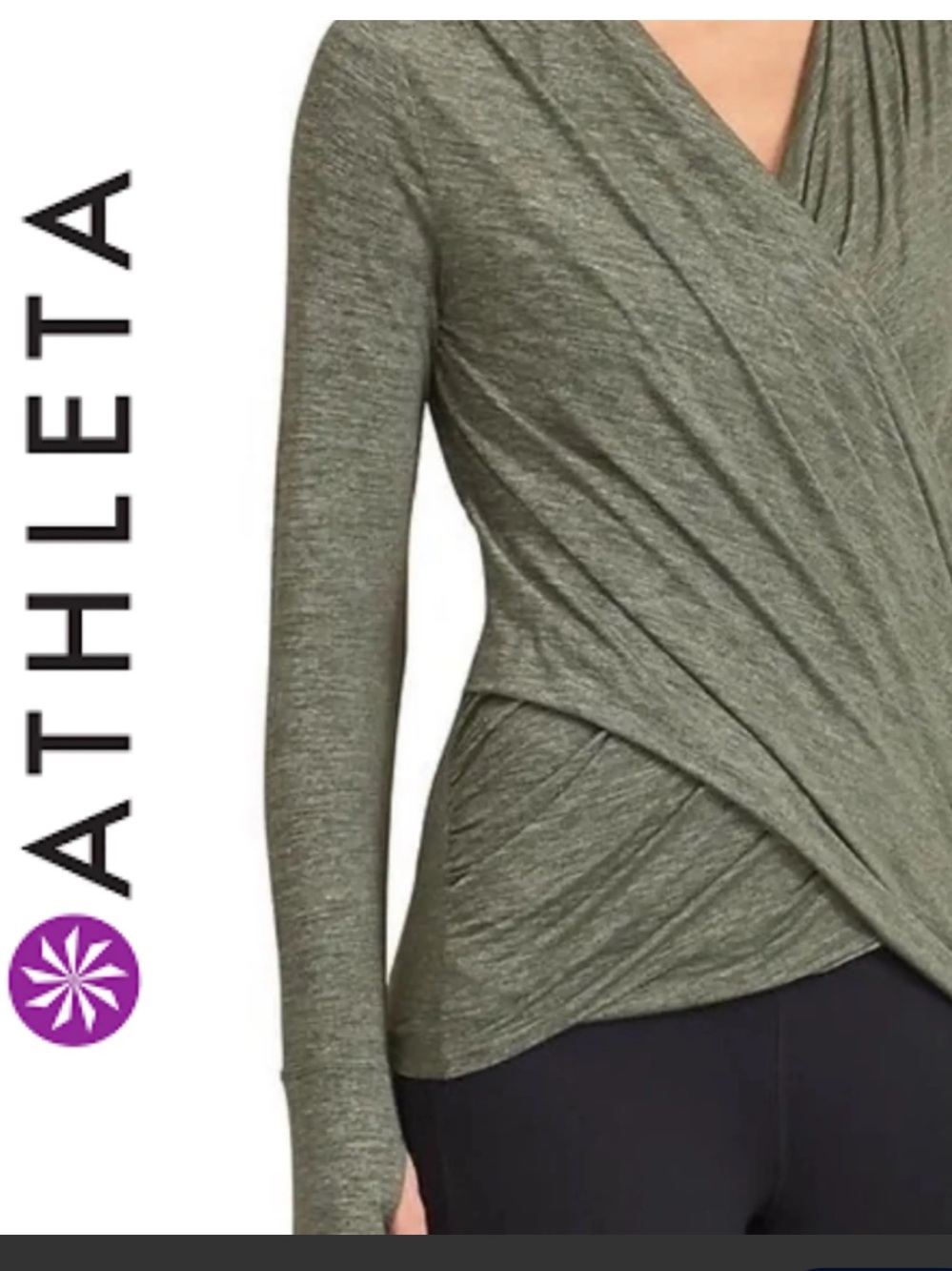 Athleta Olive Green Surplice Long-Sleeve Wrap Top